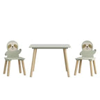 Table et chaises en bois Etokfoks Sloth pour enfants avec 2 chaises animaux Vert sauge pour salle de jeux, chambre, salle de classe