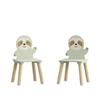Table et chaises en bois Etokfoks Sloth pour enfants avec 2 chaises animaux Vert sauge pour salle de jeux, chambre, salle de classe