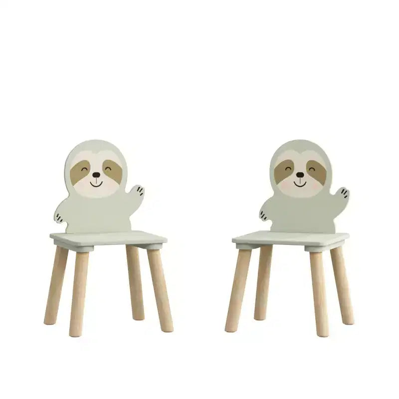 Table et chaises en bois Etokfoks Sloth pour enfants avec 2 chaises animaux Vert sauge pour salle de jeux, chambre, salle de classe