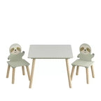 Table et chaises en bois Etokfoks Sloth pour enfants avec 2 chaises animaux Vert sauge pour salle de jeux, chambre, salle de classe