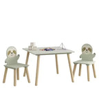 Table et chaises en bois Etokfoks Sloth pour enfants avec 2 chaises animaux Vert sauge pour salle de jeux, chambre, salle de classe