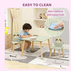Table et chaises en bois Etokfoks Sloth pour enfants avec 2 chaises animaux Vert sauge pour salle de jeux, chambre, salle de classe