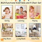 Etokfoks Table et 2 chaises pour enfants Motif oreilles de lapin Bois massif Blanc Table 60x60x44 cm Chaises 27x27x50 cm