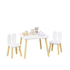 Etokfoks Table et 2 chaises pour enfants Motif oreilles de lapin Bois massif Blanc Table 60x60x44 cm Chaises 27x27x50 cm