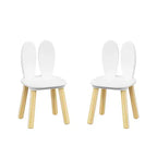 Etokfoks Table et 2 chaises pour enfants Motif oreilles de lapin Bois massif Blanc Table 60x60x44 cm Chaises 27x27x50 cm