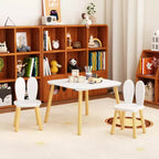 Etokfoks Table et 2 chaises pour enfants Motif oreilles de lapin Bois massif Blanc Table 60x60x44 cm Chaises 27x27x50 cm