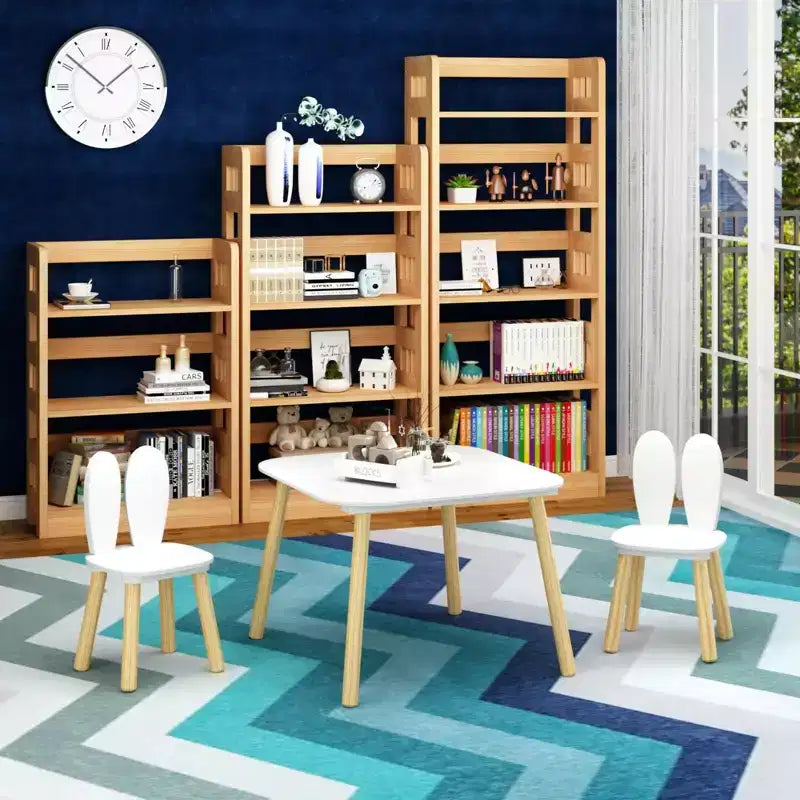 Etokfoks Table et 2 chaises pour enfants Motif oreilles de lapin Bois massif Blanc Table 60x60x44 cm Chaises 27x27x50 cm