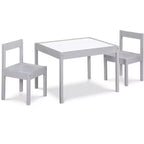 Etokfoks 3 Piece Kids Dry Erase Table and Two Chair Set Gray Solid Wood Durable Construction Easy to Clean Creative Art and Play Space