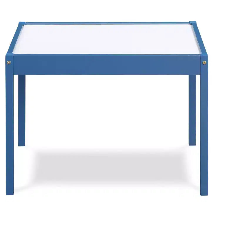 Etokfoks Ensemble de 3 pièces : Table et deux chaises pour enfants, surface effaçable à sec, bleu foncé, bois massif séché au four, finition durable pour activités créatives