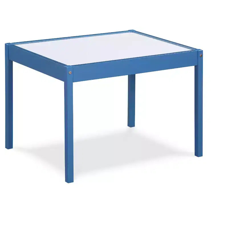 Etokfoks Ensemble de 3 pièces : Table et deux chaises pour enfants, surface effaçable à sec, bleu foncé, bois massif séché au four, finition durable pour activités créatives