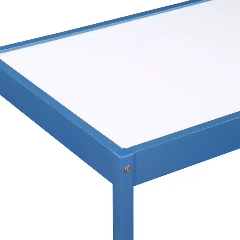 Etokfoks Ensemble de 3 pièces : Table et deux chaises pour enfants, surface effaçable à sec, bleu foncé, bois massif séché au four, finition durable pour activités créatives