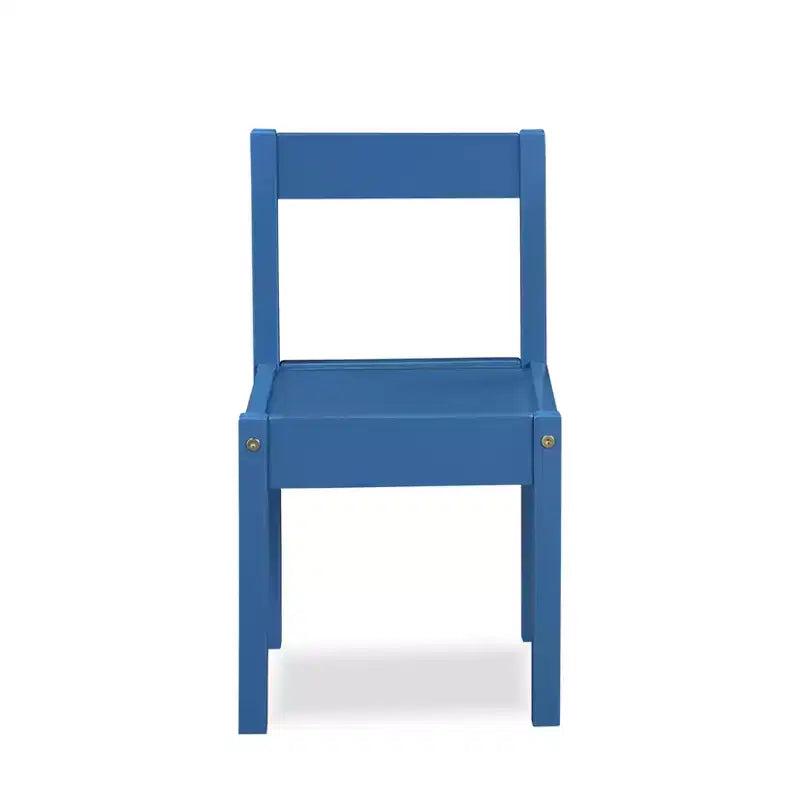 Etokfoks Ensemble de 3 pièces : Table et deux chaises pour enfants, surface effaçable à sec, bleu foncé, bois massif séché au four, finition durable pour activités créatives