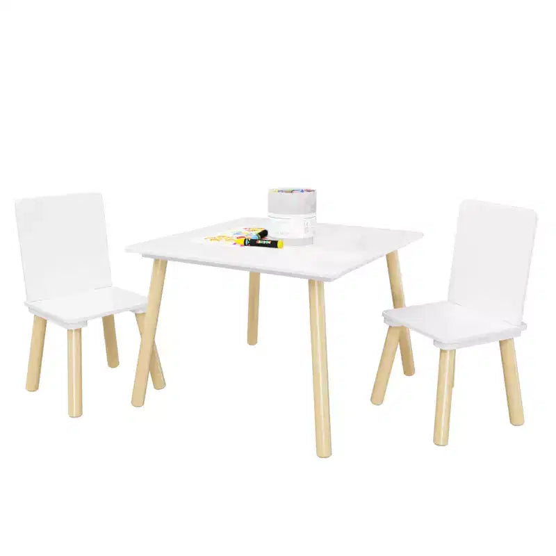 Ensemble table et 2 chaises Etokfoks pour enfants - Bois massif et MDF - Blanc - Table 60 x 60 x 44 cm - Chaises 34 x 30 x 51 cm
