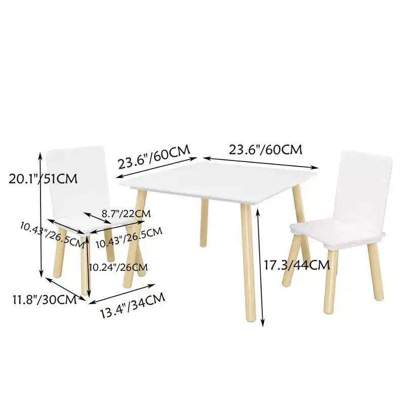 Ensemble table et 2 chaises Etokfoks pour enfants - Bois massif et MDF - Blanc - Table 60 x 60 x 44 cm - Chaises 34 x 30 x 51 cm