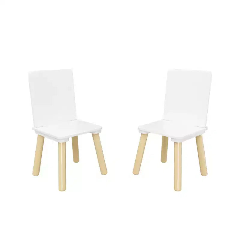 Ensemble table et 2 chaises Etokfoks pour enfants - Bois massif et MDF - Blanc - Table 60 x 60 x 44 cm - Chaises 34 x 30 x 51 cm