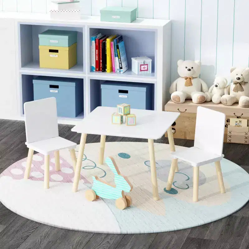 Ensemble table et 2 chaises Etokfoks pour enfants - Bois massif et MDF - Blanc - Table 60 x 60 x 44 cm - Chaises 34 x 30 x 51 cm