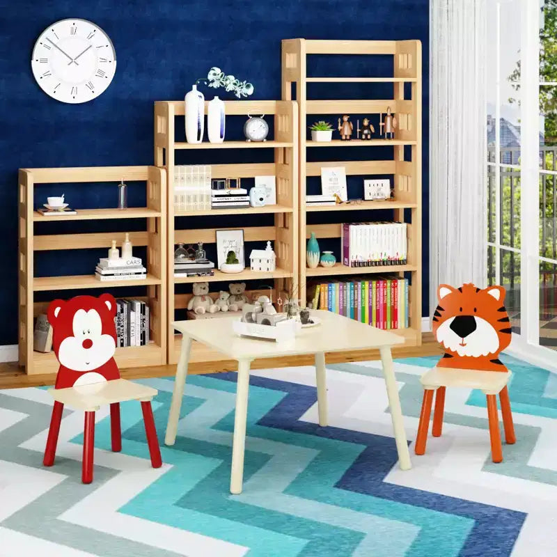 Etokfoks Kids Table and 2 Chairs Set White Orange Solid Wood MDF 23.6x23.6x17.3 in Table 13.4x13.4x20.1 in Chairs 3 Piece