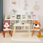 Ensemble table et 2 chaises Etokfoks pour enfants Blanc Orange Bois massif MDF Table 60x60x44 cm Chaises 34x34x51 cm 3 pièces