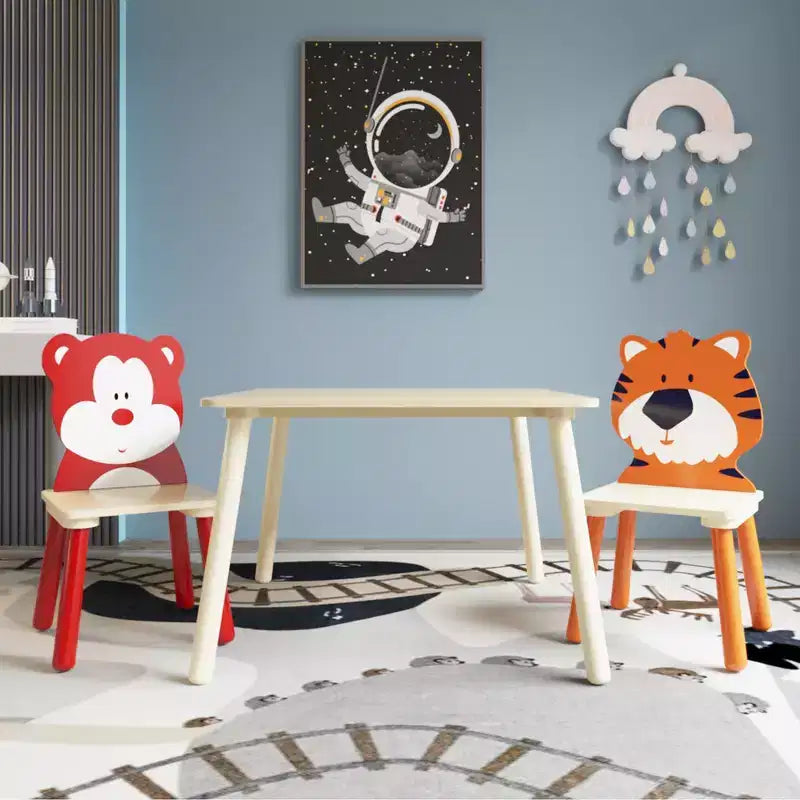 Ensemble table et 2 chaises Etokfoks pour enfants Blanc Orange Bois massif MDF Table 60x60x44 cm Chaises 34x34x51 cm 3 pièces
