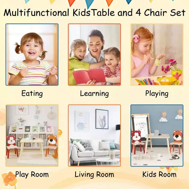 Ensemble table et 2 chaises Etokfoks pour enfants Blanc Orange Bois massif MDF Table 60x60x44 cm Chaises 34x34x51 cm 3 pièces