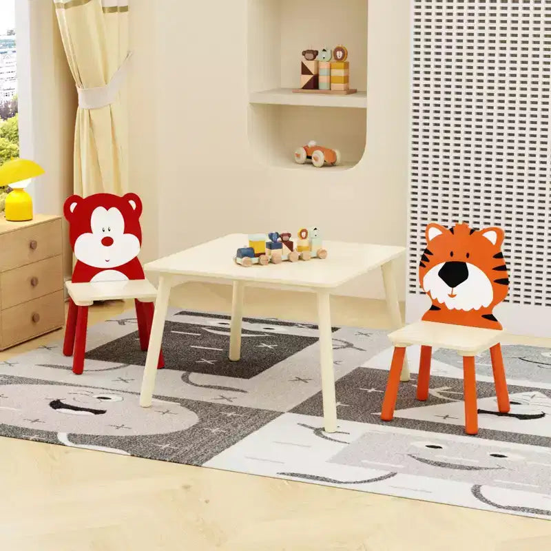 Ensemble table et 2 chaises Etokfoks pour enfants Blanc Orange Bois massif MDF Table 60x60x44 cm Chaises 34x34x51 cm 3 pièces