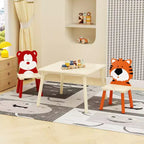 Ensemble table et 2 chaises Etokfoks pour enfants Blanc Orange Bois massif MDF Table 60x60x44 cm Chaises 34x34x51 cm 3 pièces