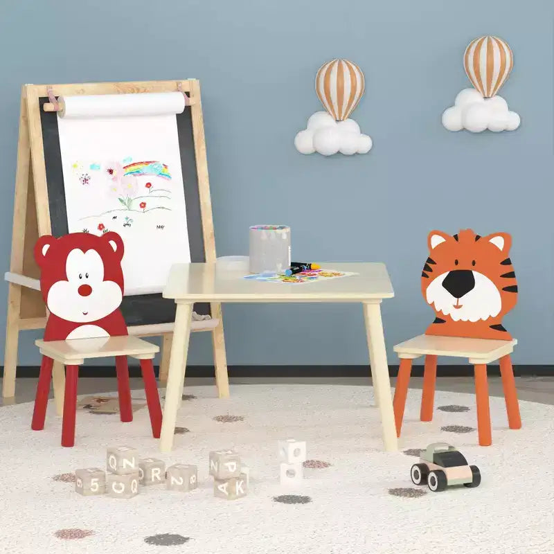 Ensemble table et 2 chaises Etokfoks pour enfants Blanc Orange Bois massif MDF Table 60x60x44 cm Chaises 34x34x51 cm 3 pièces