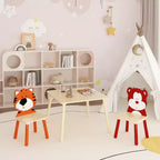 Ensemble table et 2 chaises Etokfoks pour enfants Blanc Orange Bois massif MDF Table 60x60x44 cm Chaises 34x34x51 cm 3 pièces