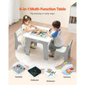 JVNOXK 4-in-1 Kids Activity Table and Chair Set Double-sided tabletop: one side for drawing, one side for building blocks Includes storage space White