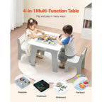 JVNOXK 4-in-1 Kids Activity Table and Chair Set Double-sided tabletop: one side for drawing, one side for building blocks Includes storage space White