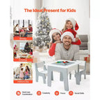 JVNOXK Table et chaises d'activités 4 en 1 pour enfants Plateau double face : un côté pour dessiner, un côté pour les blocs de construction Comprend un espace de rangement Blanc