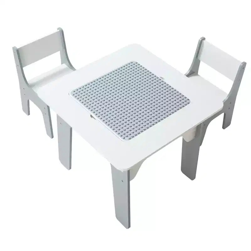 JVNOXK Table et chaises d'activités 4 en 1 pour enfants Plateau double face : un côté pour dessiner, un côté pour les blocs de construction Comprend un espace de rangement Blanc