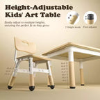 Ensemble table et 4 chaises Kinder King pour enfants, table d'activités à hauteur réglable, surface de dessin facile à nettoyer, pieds antidérapants, rectangulaire 80 cm