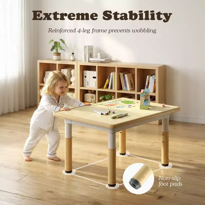 Ensemble table et 4 chaises Kinder King pour enfants, table d'activités à hauteur réglable, surface de dessin facile à nettoyer, pieds antidérapants, rectangulaire 80 cm