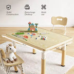 Ensemble table et 4 chaises Kinder King pour enfants, table d'activités à hauteur réglable, surface de dessin facile à nettoyer, pieds antidérapants, rectangulaire 80 cm