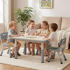 Ensemble table et 4 chaises Kinder King pour enfants, table d'activités à hauteur réglable, surface de dessin facile à nettoyer, pieds antidérapants, rectangulaire 80 cm