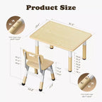 Ensemble table et 4 chaises Kinder King pour enfants, table d'activités à hauteur réglable, surface de dessin facile à nettoyer, pieds antidérapants, rectangulaire 80 cm