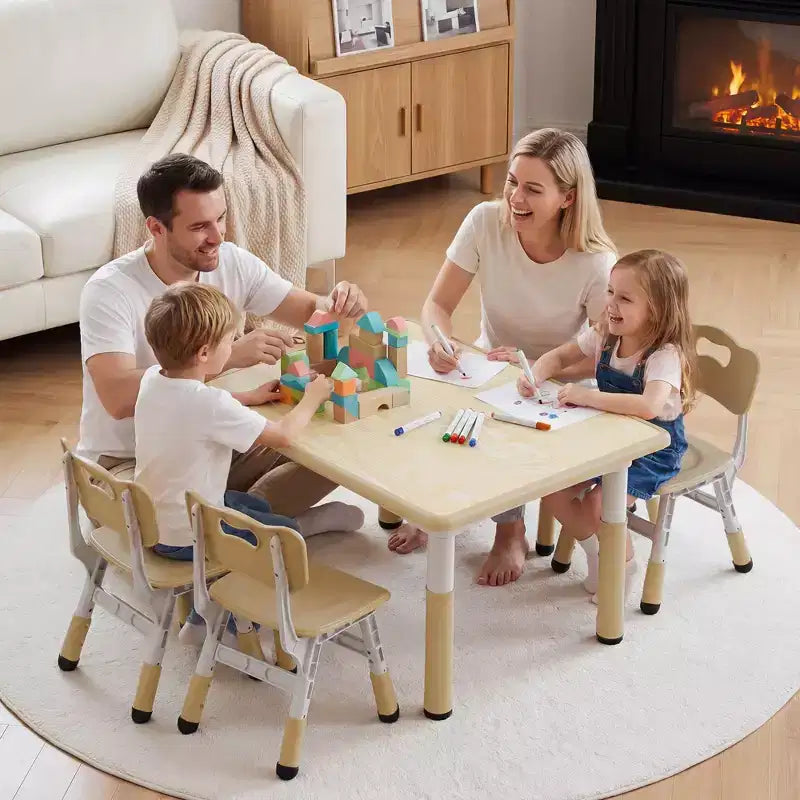 Ensemble table et 4 chaises Kinder King pour enfants, table d'activités à hauteur réglable, surface de dessin facile à nettoyer, pieds antidérapants, rectangulaire 80 cm