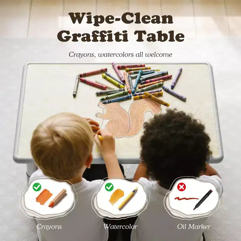 Ensemble table et 4 chaises Kinder King pour enfants, table d'activités à hauteur réglable, surface de dessin facile à nettoyer, pieds antidérapants, rectangulaire 80 cm