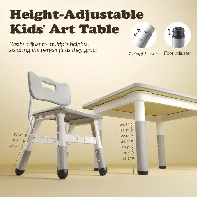 Ensemble table et 4 chaises Kinder King pour enfants, table d'activités à hauteur réglable, surface de dessin facile à nettoyer, pieds antidérapants, rectangulaire 80 cm