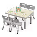 Kinder King Kids Table and 4 Chairs Set, Adjustable Height Activity Table, Easy-Clean Drawing Surface, Non-Slip Legs, Rectangular 31.5