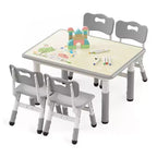 Kinder King Kids Table and 4 Chairs Set, Adjustable Height Activity Table, Easy-Clean Drawing Surface, Non-Slip Legs, Rectangular 31.5