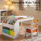 Table d'activités en bois pour enfants Kinder King avec 2 chaises et rangement, rouleau de papier et gobelets de peinture, bureau d'artisanat pour dessiner, lire et jouer