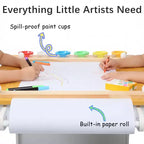 Table d'activités en bois pour enfants Kinder King avec 2 chaises et rangement, rouleau de papier et gobelets de peinture, bureau d'artisanat pour dessiner, lire et jouer