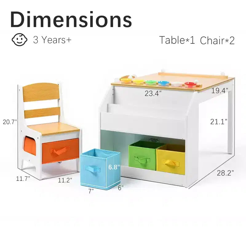 Table d'activités en bois pour enfants Kinder King avec 2 chaises et rangement, rouleau de papier et gobelets de peinture, bureau d'artisanat pour dessiner, lire et jouer
