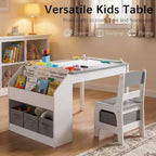 Table d'activités en bois pour enfants Kinder King avec 2 chaises et rangement, rouleau de papier et gobelets de peinture, bureau d'artisanat pour dessiner, lire et jouer