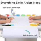 Table d'activités en bois pour enfants Kinder King avec 2 chaises et rangement, rouleau de papier et gobelets de peinture, bureau d'artisanat pour dessiner, lire et jouer
