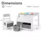 Table d'activités en bois pour enfants Kinder King avec 2 chaises et rangement, rouleau de papier et gobelets de peinture, bureau d'artisanat pour dessiner, lire et jouer