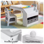 Table d'activités en bois pour enfants Kinder King avec 2 chaises et rangement, rouleau de papier et gobelets de peinture, bureau d'artisanat pour dessiner, lire et jouer