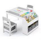 Table d'activités en bois pour enfants Kinder King avec 2 chaises et rangement, rouleau de papier et gobelets de peinture, bureau d'artisanat pour dessiner, lire et jouer